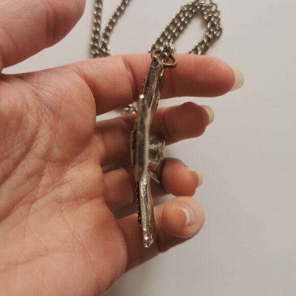 Black Silver Maltese Cross Pendant Necklace Iron Cross Chunky Vintage - Picture 6 of 8